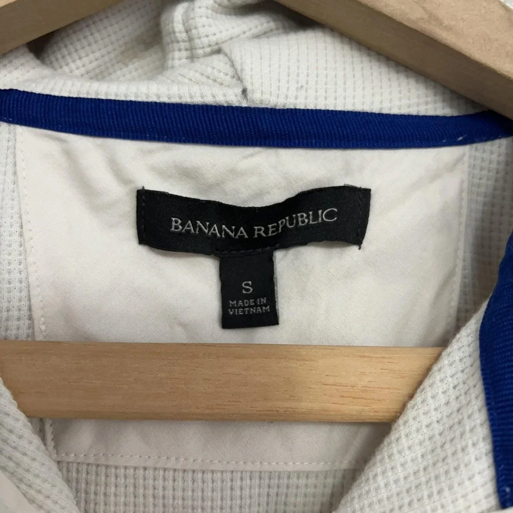 Banana Republic Hoodie Mens Small Beige Waffle Knit Henley Hooded Thermal Top